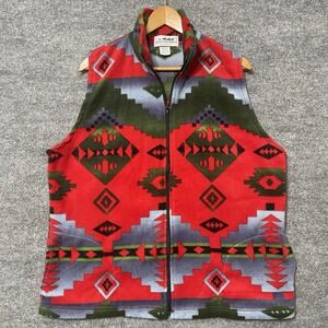 Back In‎ The Saddle Aztec Print Fleece Vest Coastal Cow Girl Red Vest Zip Size L